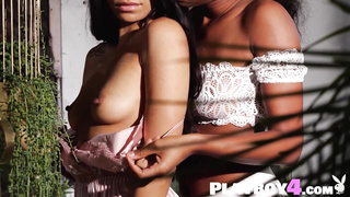 Black teen and hot babe shows boobs