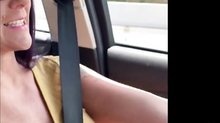 Insatiable dame is splashing in the truck while her paramour is caressing her flawlessly bald poon