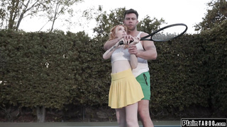 Tennis coach makes petite redhead squirt