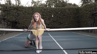 Tennis coach makes petite redhead squirt