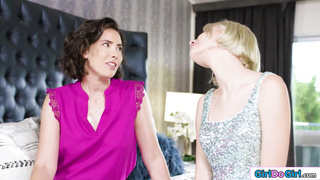 Lesbian tailor licks teens hairy pussy