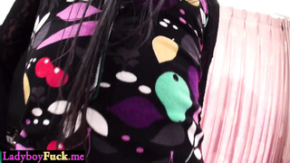 Slender ladyboy fucked in tight asshole