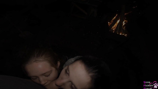 FFM 3 Way Throating on the Backyard - Outdoor Dual Suck Off - Blow-Job Internal Ejaculation