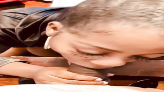 Whorey, Ebony girl is anxiously inhaling her paramour's rod to make him pour out in her hatch