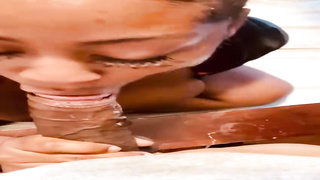 Whorey, Ebony girl is anxiously inhaling her paramour's rod to make him pour out in her hatch