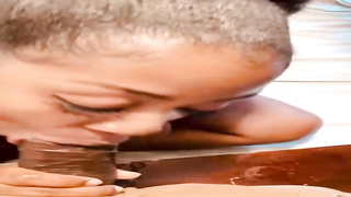 Whorey, Ebony girl is anxiously inhaling her paramour's rod to make him pour out in her hatch