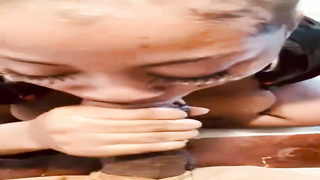 Whorey, Ebony girl is anxiously inhaling her paramour's rod to make him pour out in her hatch