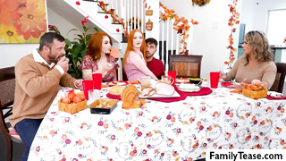 Stepsisters blowjob stepbro under table