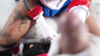 Penis luving, Ebony nymph clothed up as Sailor Moon is impatiently gargling a good-sized, white knob