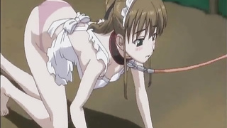 Maid In Apron Abjected And Ambled With A Leash