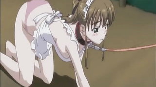 Maid In Apron Abjected And Ambled With A Leash