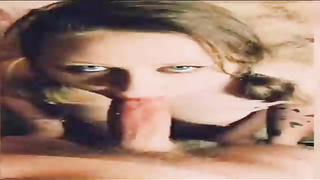 Sara Marie is impatiently blowing her paramour's rock-hard penis while getting down on all fours in front of him