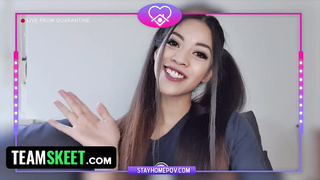 Adorable Chinese With Ponytails Deepthroats Her Roomy