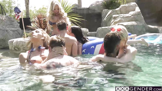 Four shemales enjoyed kinky pool party