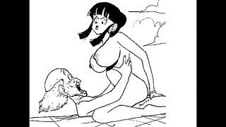 Stellar toon dark-haired with ginormous mounds is bellowing from sheer pleasure while railing a rock rigid spunk-pump