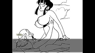 Stellar toon dark-haired with ginormous mounds is bellowing from sheer pleasure while railing a rock rigid spunk-pump