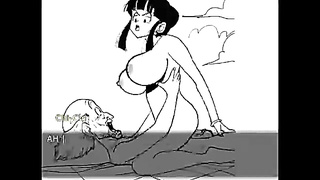 Stellar toon dark-haired with ginormous mounds is bellowing from sheer pleasure while railing a rock rigid spunk-pump