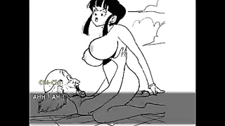 Stellar toon dark-haired with ginormous mounds is bellowing from sheer pleasure while railing a rock rigid spunk-pump