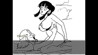 Stellar toon dark-haired with ginormous mounds is bellowing from sheer pleasure while railing a rock rigid spunk-pump