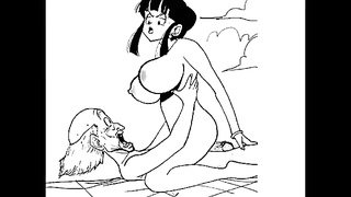 Stellar toon dark-haired with ginormous mounds is bellowing from sheer pleasure while railing a rock rigid spunk-pump