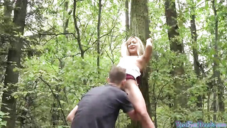 Smallish boobed platinum-blonde is getting pulverized firm in the nature, in the middle of the day