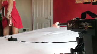 Undies to the side upskirt close up pummel machine while dressed in my fresh stilettos