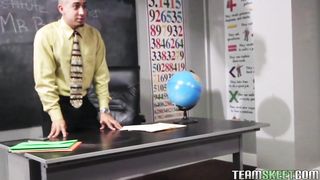 Lovely college girl in brief mini-skirt providing head