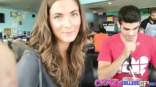 Swallowing milkshake while her orbs are out