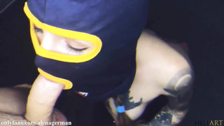 Ideal Lady in Mask make Deep Throat and Hand Job Ample Pipe after Soiree