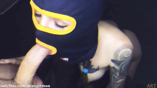 Ideal Lady in Mask make Deep Throat and Hand Job Ample Pipe after Soiree