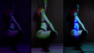 Crimson haired honey is dressed in nothing but fishnets while getting humped rock-hard, from the back