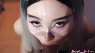 Ravishing ash-blonde is providing a deep, humid deep throat to a insatiable stud, to make him jizz