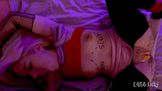 Trussed up gf having joy after soiree. She is a free-for-all use assfucking bi-atch