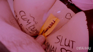 Trussed up gf having joy after soiree. She is a free-for-all use assfucking bi-atch