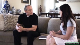 Ass Fucking fuck-a-thon luving female is pulverizing a kinky priest, after impatiently deep-throating his rock rock-hard manstick