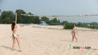 Dashing young nudist chicks have fun at the beach