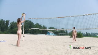 Dashing young nudist chicks have fun at the beach