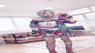 Sakamata Kuroe is a enormous jugged cosplayer who loves to be super-naughty in front of the camera