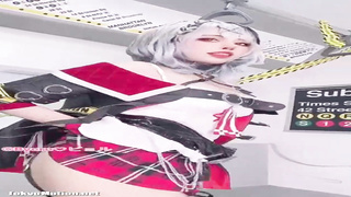 Sakamata Kuroe is a enormous jugged cosplayer who loves to be super-naughty in front of the camera