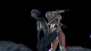 Red-Hot fucky-fucky on th exoplanet! An alien gets poked by a spacewoman in spacesuit with strap-on