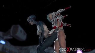 Red-Hot fucky-fucky on th exoplanet! An alien gets poked by a spacewoman in spacesuit with strap-on