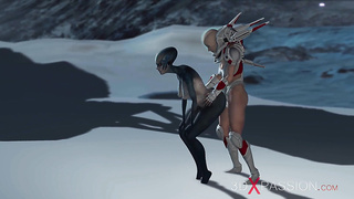 Red-Hot fucky-fucky on th exoplanet! An alien gets poked by a spacewoman in spacesuit with strap-on