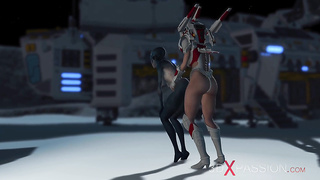 Red-Hot fucky-fucky on th exoplanet! An alien gets poked by a spacewoman in spacesuit with strap-on