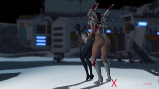 Red-Hot fucky-fucky on th exoplanet! An alien gets poked by a spacewoman in spacesuit with strap-on