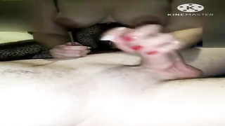 Mature doll is fumbling her paramour's rock stiff fuck-stick to make him erupt from delight