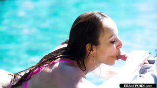 Milf fucked outdoors by a pool cleaner