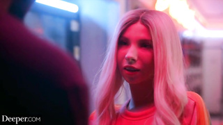 Ultra-Cute ash-blonde stunner is stretching her gams broad open while having lovemaking with a black dude