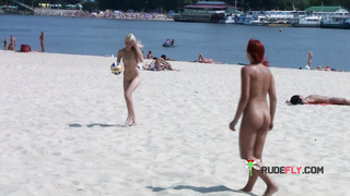 Adorable nudist teen sunbathes nude