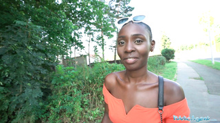 Public Agent Ebony model Zaawaadi taken into the forest for stiff outdoor poking