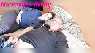 Naughty fellow enjoys the way his domme is petting his rock firm schlong, to make him jizm